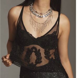 Anthropology Embroidered Mesh Camisole